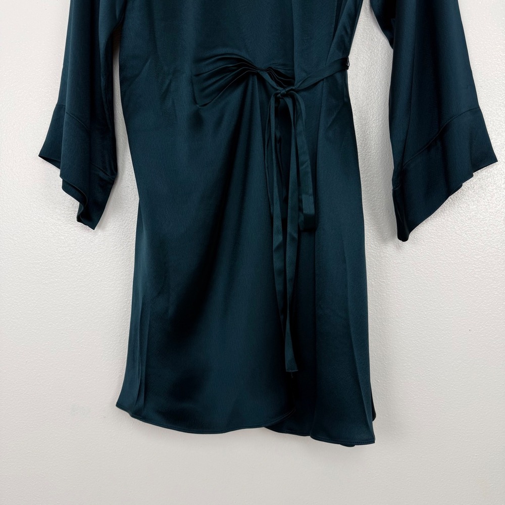 Banana Republic Treccia Satin Mini Dress Size XXS Petite Teal Tie Waist Cocktail - Picture 6 of 16